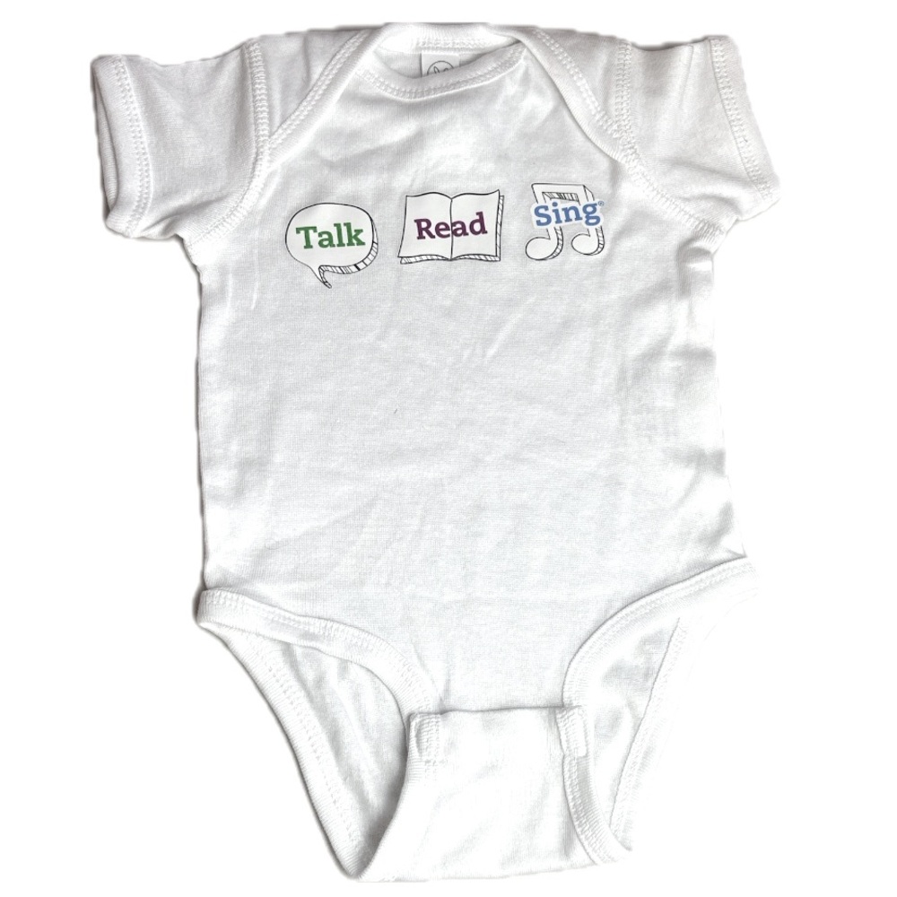 Cotton White Bodysuit with Talk Read Sing Graphic Design